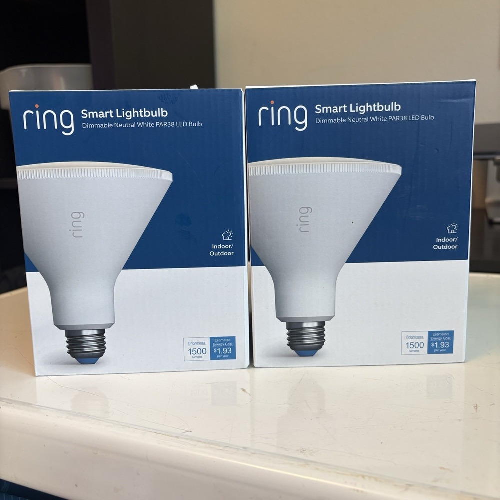 CASE OF 2 PCS RING PAR38 FLOOD LIGHT BULBS 5AT1S4-WEN0 SMART WIFI LED Open Box